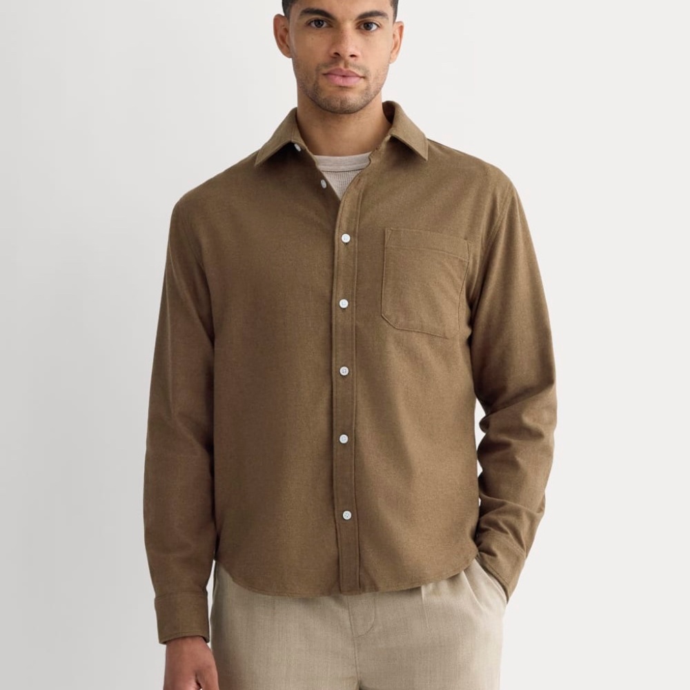 Everlane Men's Brushed Flannel Shirt in Heathered Brown Brown, Size Large